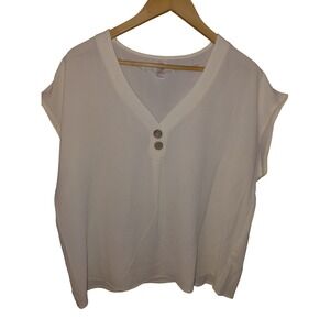 Just Be Women Cream V-Neck Short Sleeve Textured Blouse Top Plus Size 1X